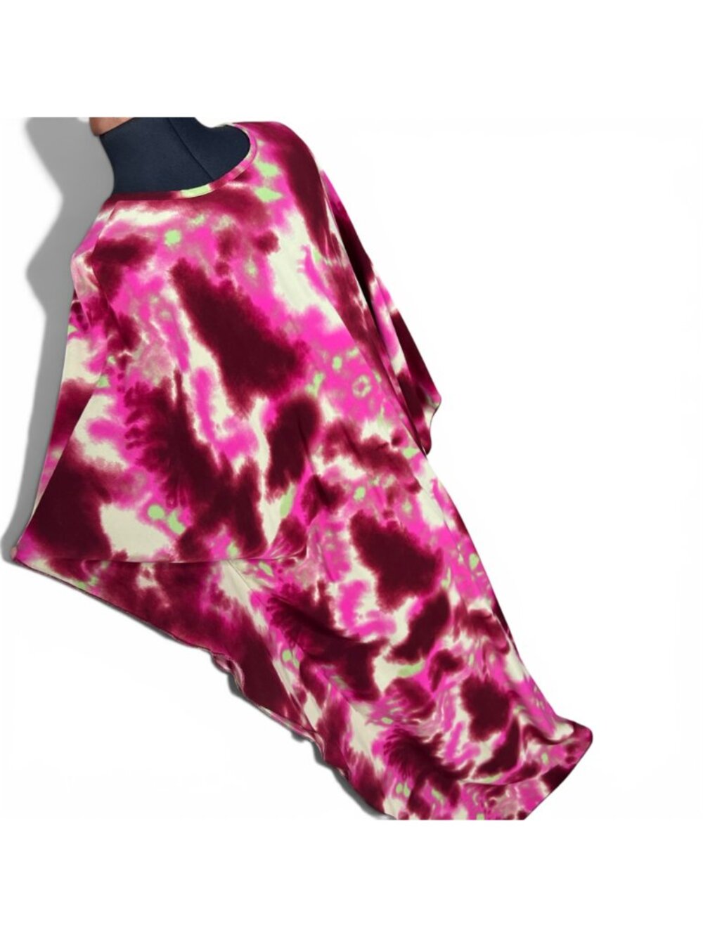 Tie-Dye Pink & Burgundy Kaftan Dress With Woven Front Flowy Size Free - Picture 4 of 8